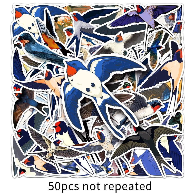 LYLSDSB Swallow Sticker 50 Pcs Vinyl Cute Funny Animal Sticker for Laptop Water Bottle Skateboard Luggage Scrapbook Bumper Computer Car Notebook,Waterproof Cartoon Bird Sticker for Adult Teens