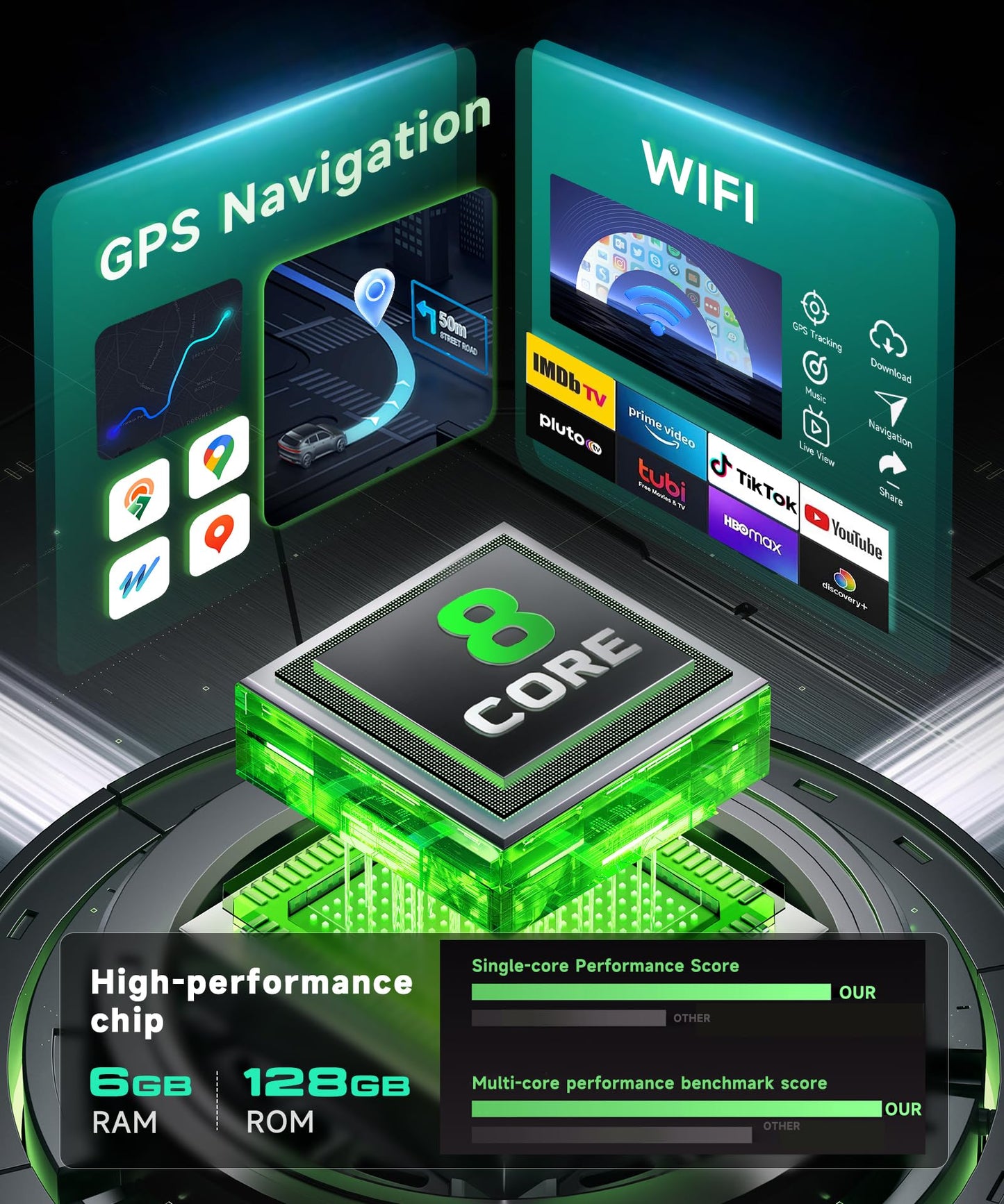 Rimoody 8Core 6G+128G 10.1'' Android Car Stereo Radio for Jeep Wrangler JK Commander Compass 2007-2018, Dodge Ram/Challerger, Wireless Carplay Android Auto GPS WiFi, Bluetooth 5.0 EQ Backup Camera