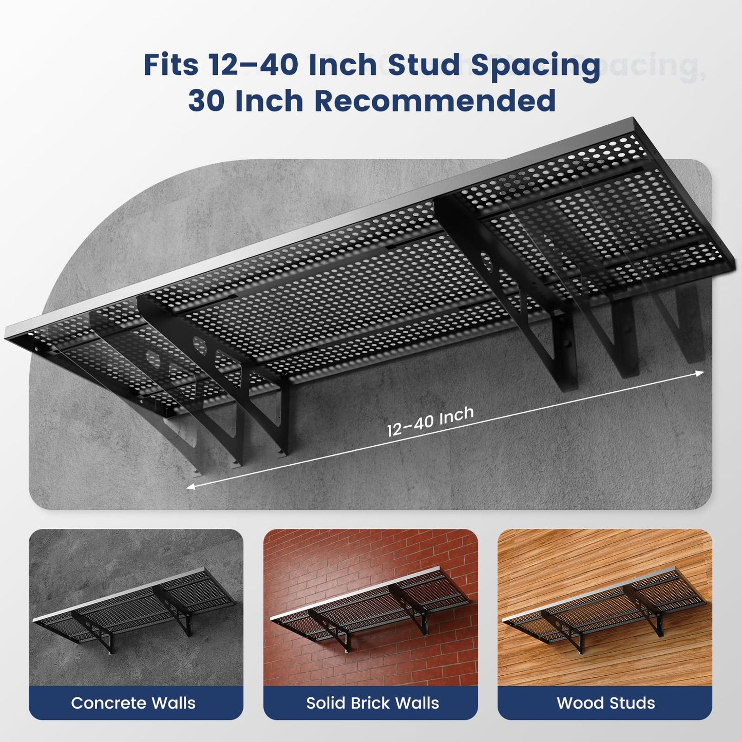 ZUCIRE 2-Pack Garage Wall Shelving, 1.5 x 4 FT Heavy Duty Wall Mounted Garage Storage Shelves, 500 lbs Capacity Metal Garage Rack with 8 Hooks, Hanging Storage Shelf for Tools, Bins and Equipment