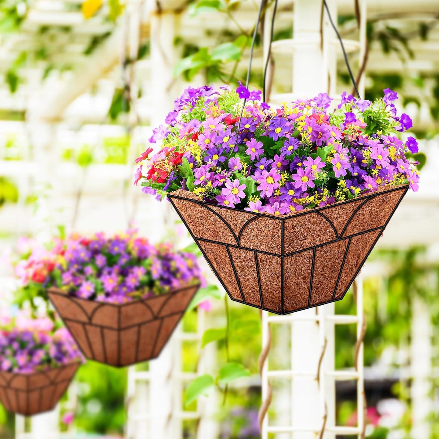 Newtay 14-Inch Square Coconut Liners - 4 Pcs Coir Fiber Replacement for Hanging Baskets & Pots