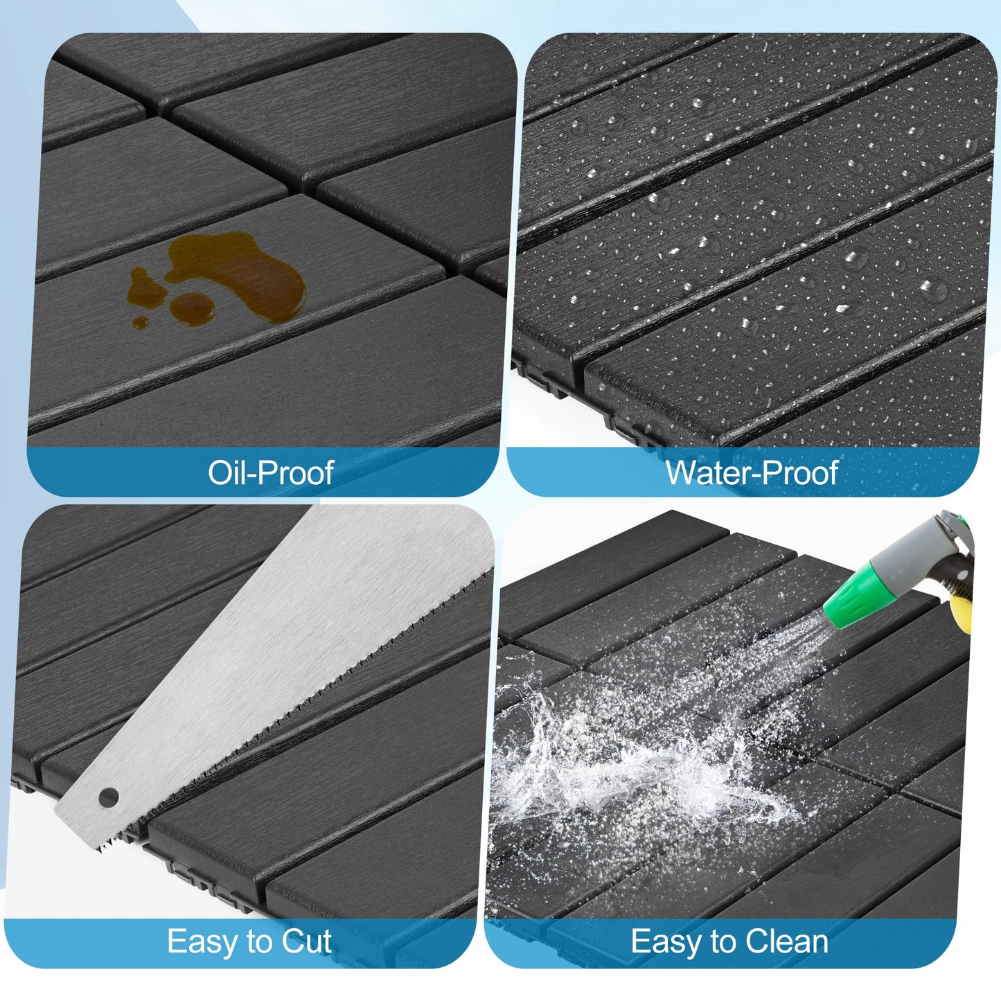 ToLanbbt Plastic Interlocking Deck Tiles 36 Pack 12"x12" Waterproof Indoor Outdoor Composite Patio Flooring Decking Tiles All Weather Use for Patio Porch Balcony Backyard Poolside, Dark Grey