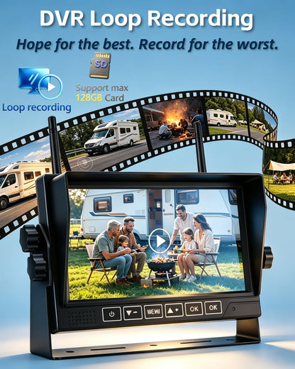 HD 1080P Dual Wireless Backup Camera: 1-Second Magnetic Easy Install RV Backup Camera with 7-inch Split-Screen DVR Monitor - 15200mAh Solar Battery, Up to 3-Day Trip for RV Camping & Travel Trailers