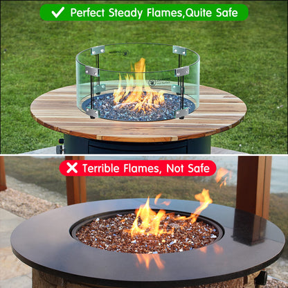 Skyflame 17" Round Fire Pit Glass Wind Guard, Clear Tempered Glass Flame Shield for Outdoor Propane/Natural Gas Fire Pit/Table