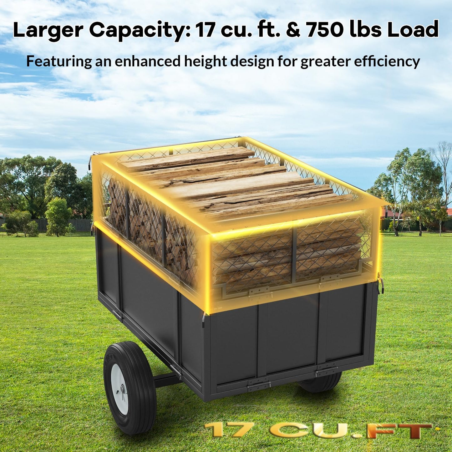 GAOMON Heavy Duty Utility Trailer for ATV/UTV, 750lbs Capacity Garden Dump Cart, Removable Sides, Pneumatic Tires, Hitch Compatible Pull-Behind Yard Cart for Lawn Mower, Tractor, Farm