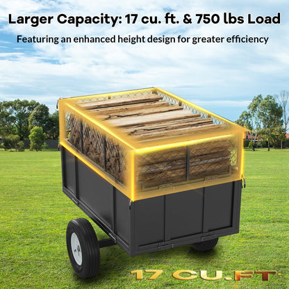 Heavy Duty Utility Trailer, 750lbs Capacity 17 Cu. Ft. ATV Dump Trailer, Garden and Lawn Mower Trailer with Removable Sides, Pull Behind Yard Cart for Tractors, ATV & UTV – Ideal for Hauling & Dumping