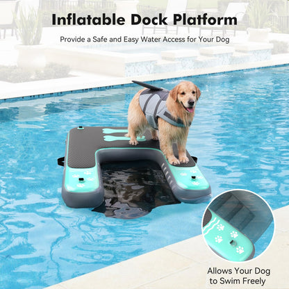Linvivon Inflatable Dog Boat Ramp for Dogs Up to 240 lbs, Inflatable Dock Floating Platform with Anti-Slip EVA Foam Safe & Easy Water Access, Dog Ramp for Boat, Pools, Lakes, Boats, Docks, Green