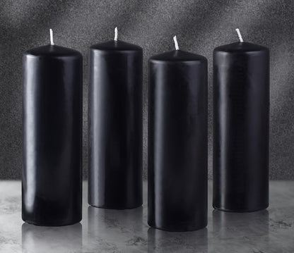 Hyoola Black Pillar Candles 2x8 Inch - 4 Pack Unscented Pillar Candles - European Made