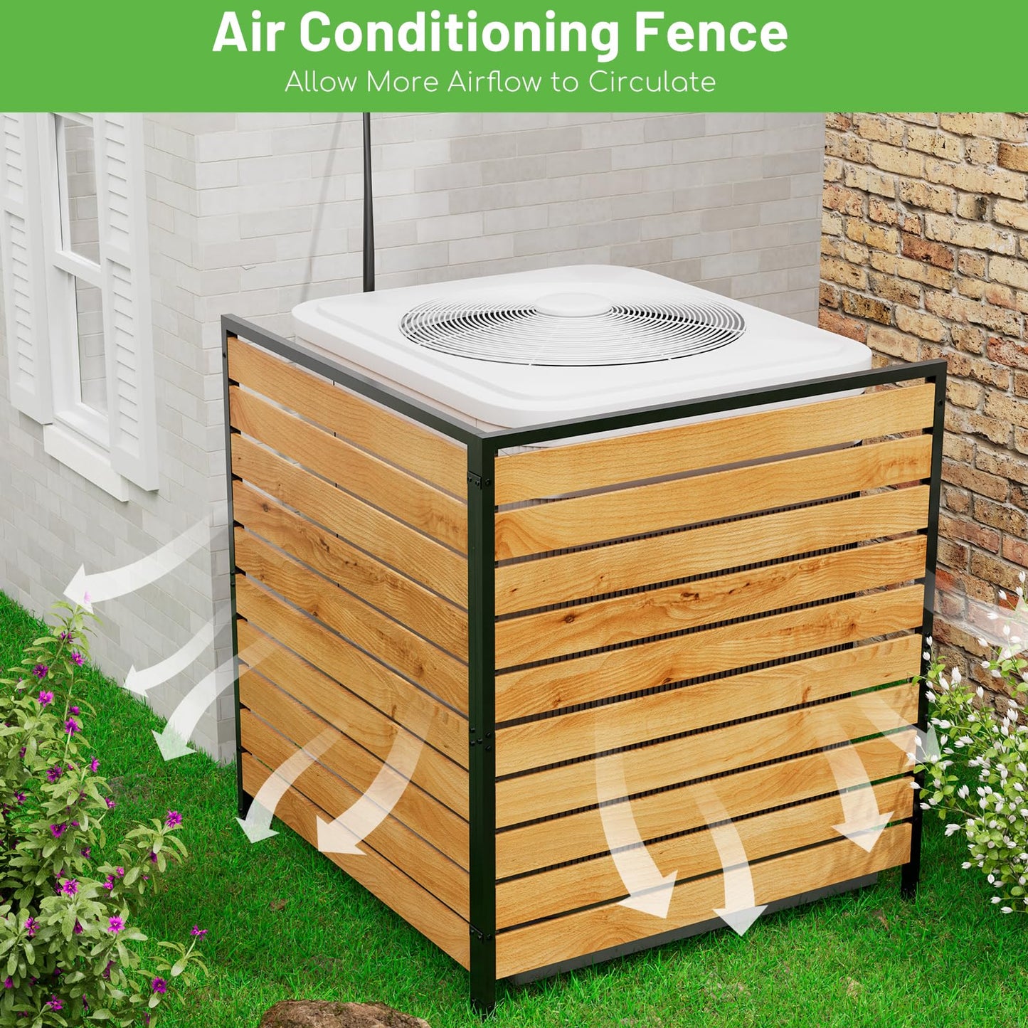 3 Panels No Dig Wooden Privacy Fence Screen, 42" H X 40" W Outdoor Air Conditioner Fences, Hide Trash Bins Or Ac Units, Decorative Garden, Patio, Backyard Fence -Temporary Fencing