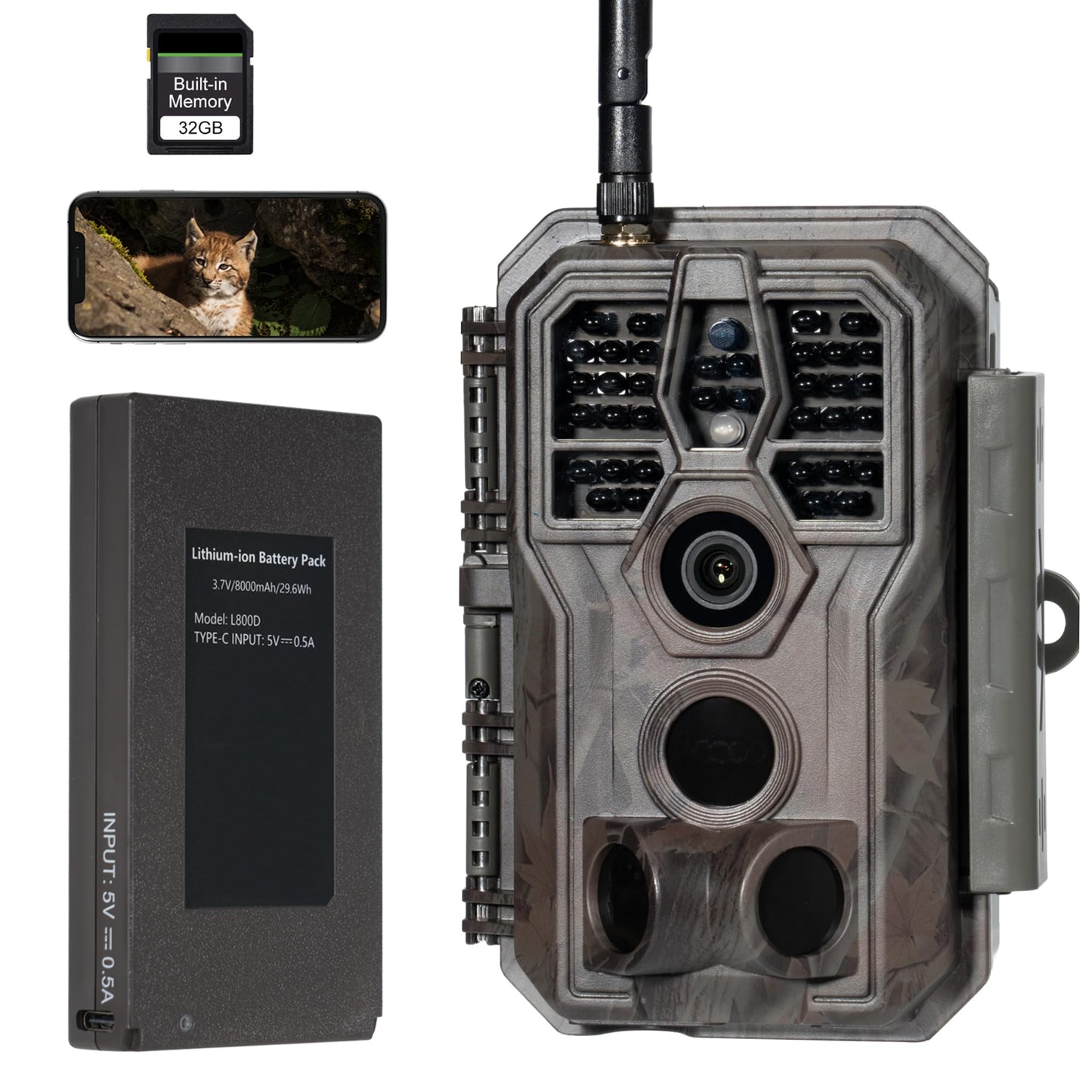 GardePro E8PMB WiFi Trail Camera (Non-Cellular), Stable WiFi with External Antenna, 8000mAh Rechargeable Battery, 32GB Built-in Memory, On-Site App Viewing, No-Glow Night Vision, Motion Activated