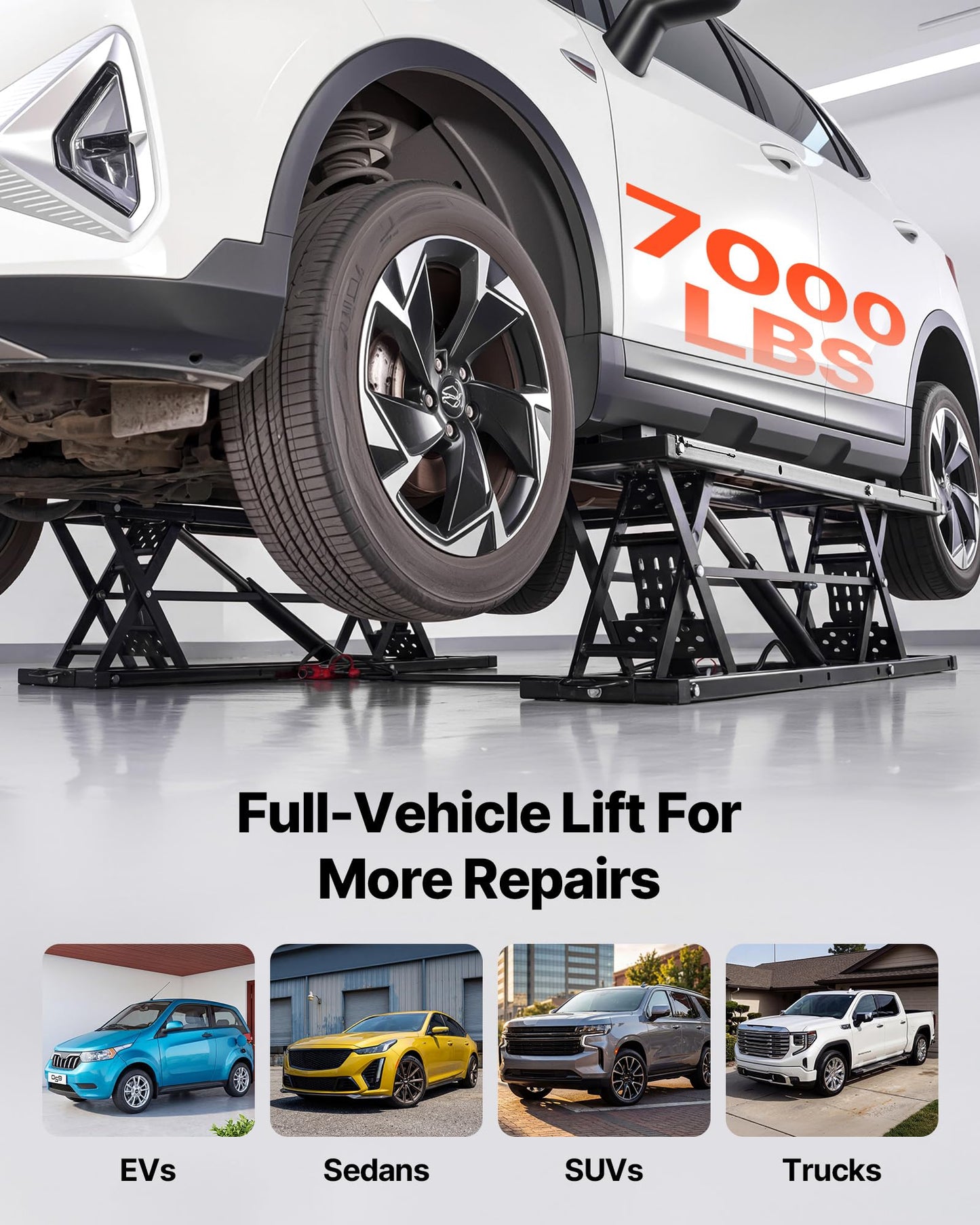 VEVOR Portable Car Lift, 7000 lbs Capacity, Heavy Duty Steel Truck Lift with 26.8" Max Height, Pneumatic Pump, Wheels, 4 Rubber Pads & 4 Lifting Columns for Cars, SUVs, Trucks, Home Garage or Shop Use