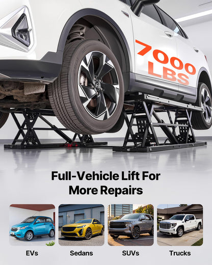 VEVOR Portable Car Lift, 7000 lbs Capacity, Heavy Duty Steel Truck Lift with 26.8" Max Height, Pneumatic Pump, Wheels, 4 Rubber Pads & 4 Lifting Columns for Cars, SUVs, Trucks, Home Garage or Shop Use