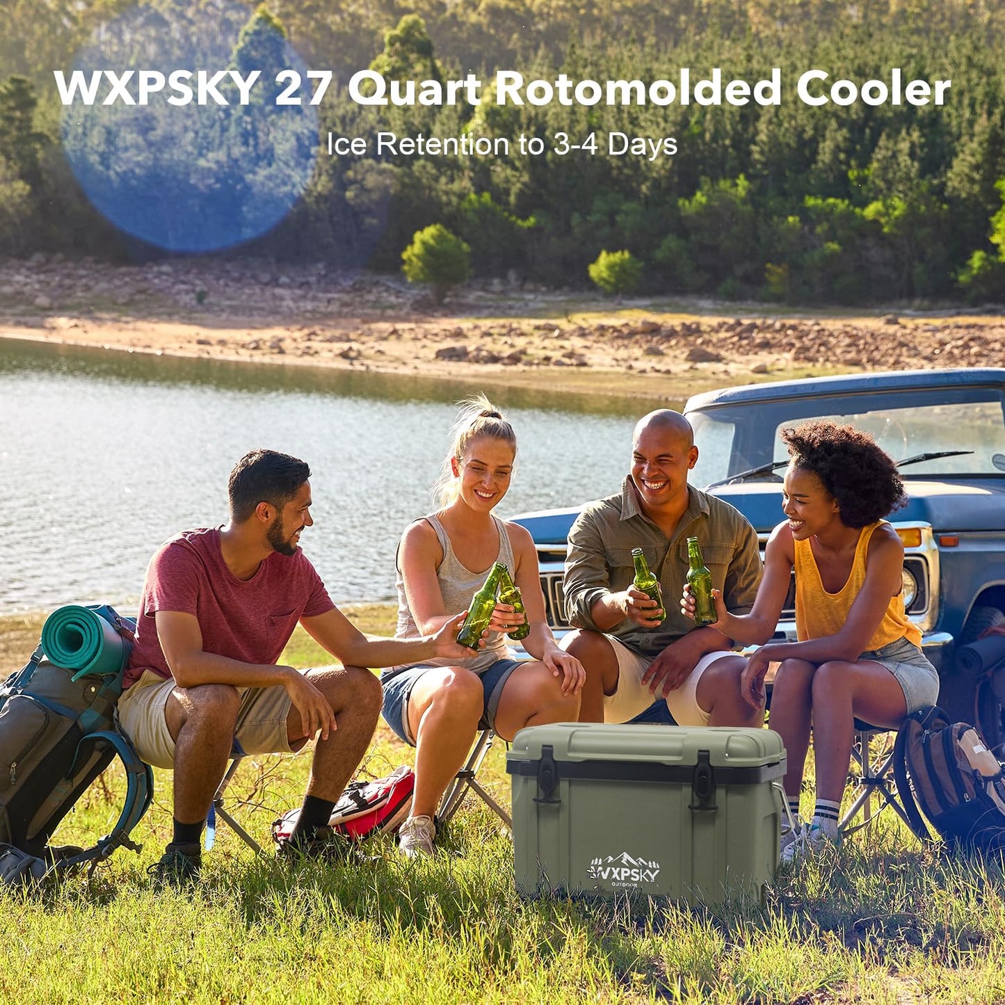 WXPSKY Rotomolded Cooler, 27Qt Hard Cooler with Heavy Duty Handles, Drain Outlet, Ice Retention to 3-5 Days, Insulated Ice Chest for Camping/Beach/Tailgating Boat Fishing & More (Green)