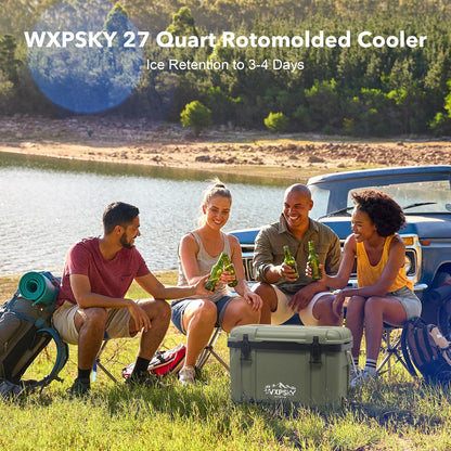 WXPSKY Rotomolded Cooler, 27Qt Hard Cooler with Heavy Duty Handles, Drain Outlet, Ice Retention to 3-5 Days, Insulated Ice Chest for Camping/Beach/Tailgating Boat Fishing & More (Green)