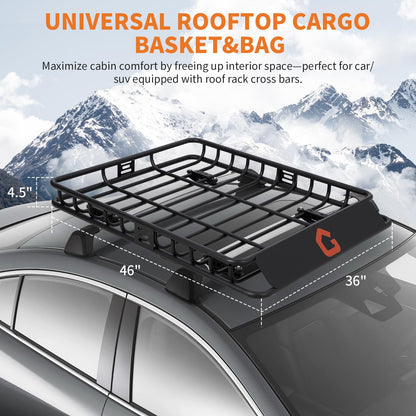 Roof Rack Cargo Basket,46"x36"x4.5" Heavy Duty Steel Carrier with Cargo Net, 200LB Capacity for Trucks & SUVs