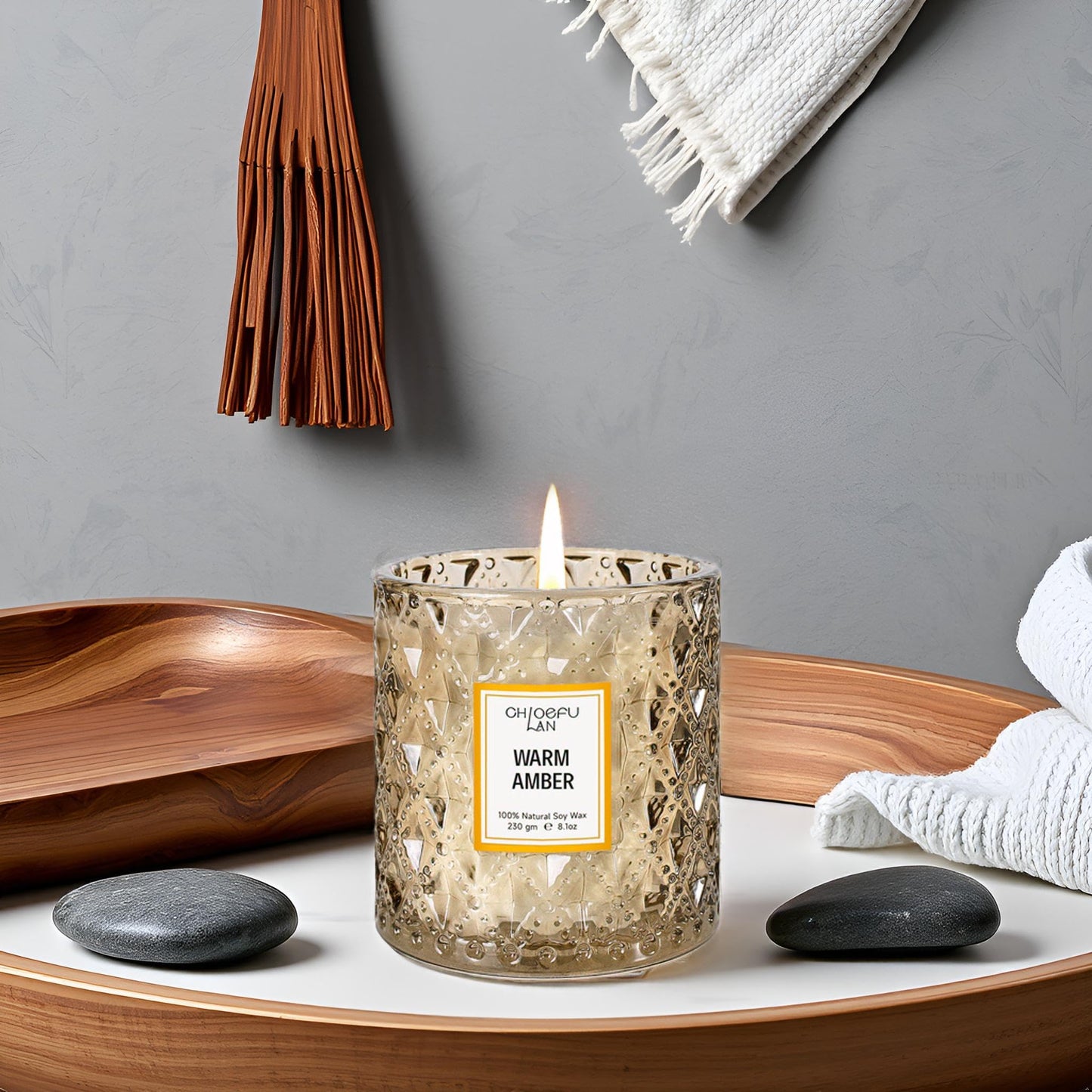 Chloefu LAN Amber Candles, Luxury Candle for Home Scented, Long Burning Time, Holiday Gifts, All Natural Soy Wax Decorative Candles, Scented Candle Gifts for Men&Women, 8.1oz