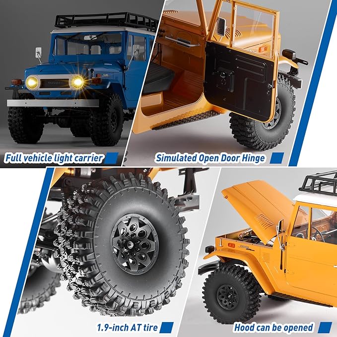 EAZYRC X FMS 1/10 Toyota Land Cruiser FJ40 RS with Licensed RC Truck Blue All Terrain Waterproof 4WD 35T 550 Motor RC Crawler for Adult2.4Ghz Remote Control RS Version(Yellow)