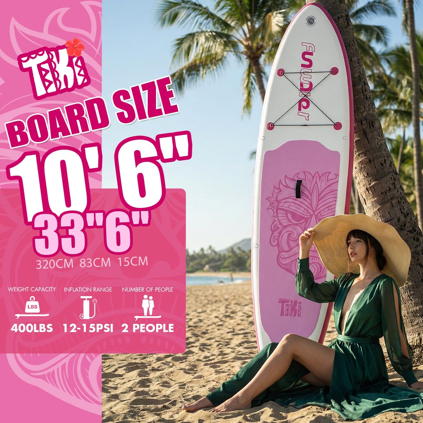 FunWater SUP Inflatable Stand Up Paddle Board 10'6×33"×6" Ultra-Light Inflatable Paddleboard with ISUP Accessories,Fins,Adjustable Paddle, Pump,Backpack