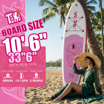FunWater SUP Inflatable Stand Up Paddle Board 10'6×33"×6" Ultra-Light Inflatable Paddleboard with ISUP Accessories,Fins,Adjustable Paddle, Pump,Backpack