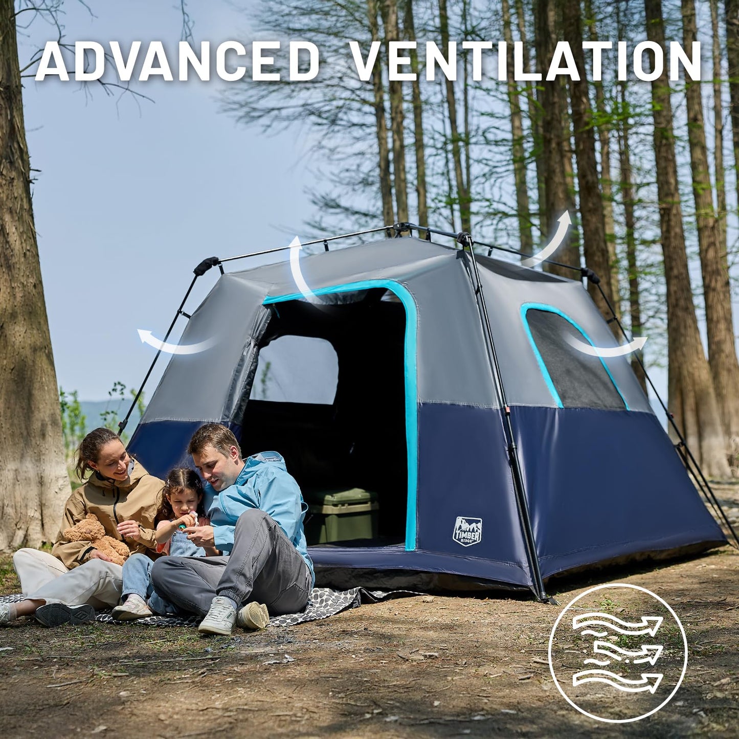 TIMBER RIDGE 6 Person Blackout Design Camping Tent, 60s Easy Setup Instant Cabin Tent for Family with Rainfly, Water-Resistant, 9' x 9' x 72" for Outdoor Adventures Gatherings