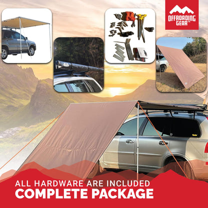 Offroading Gear 4x4 Accessories| Roof Rack Awning (Retractable) W/Free Side Extension | 6.5' x 6.5'| for SUV| RV| Jeep| Truck| Van| Car| Etc.