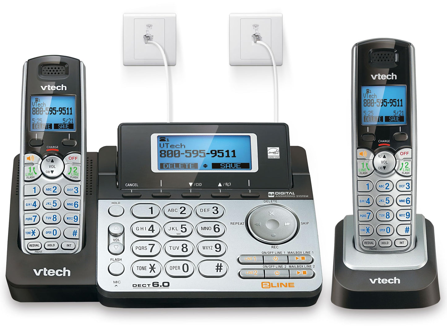 VTech Accessory Handset for DS6151 Series with 2-Line Cordless Phone, Suitable for Small Business or Home, Answering System, Expandable up to 12 Handsets, Intercom, Conference | DS6101 (Black/Silver)