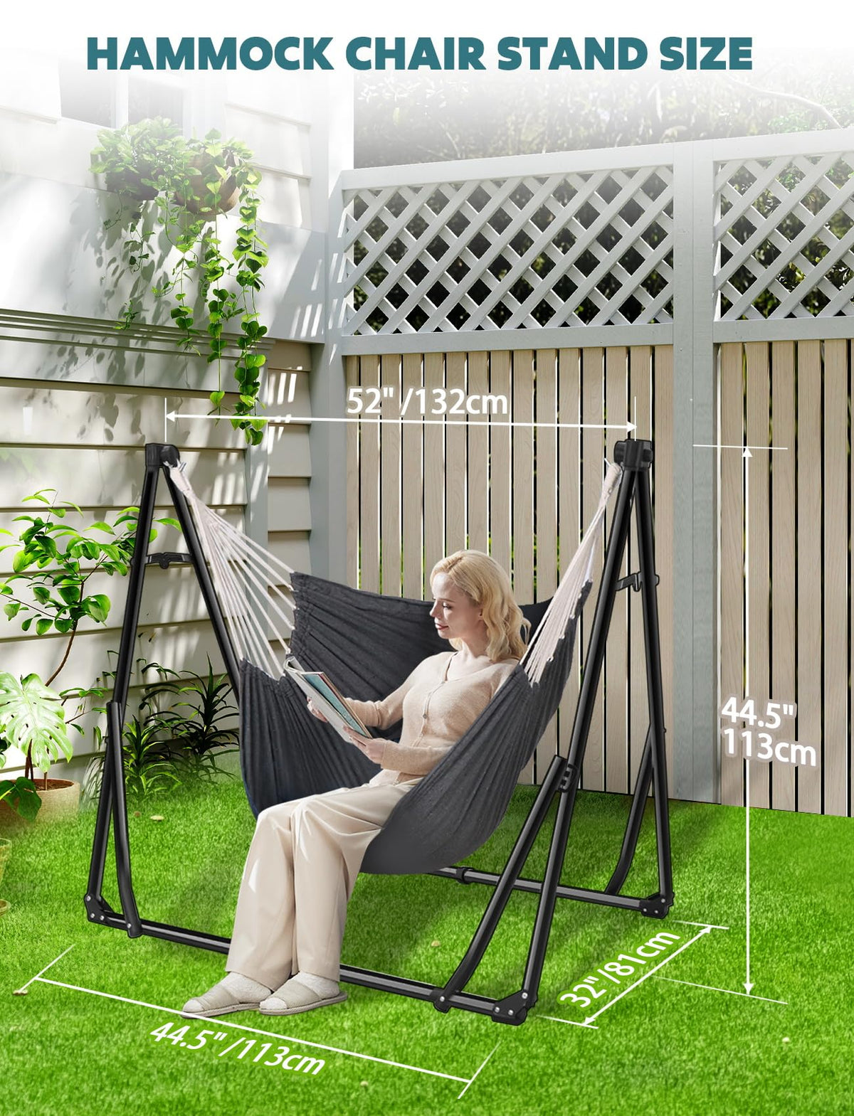Anyoo 2 in 1 Hammock and Swinging Chair with Collapsible Steel Stand & Carrying Case,Portable & Adjustable,Easy Set Up for Outdoor,Indoor,Porch Swing,Patio,Garden,Camping Trip