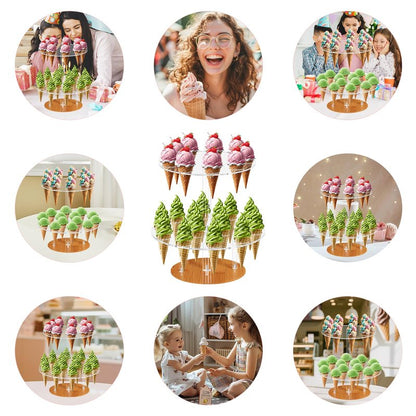 ELEGICKLIP Acrylic Ice Cream Cone Holder 23 Holes 2 Tiers Stand Clear Cupcake Stand Display Rack for Birthday Parties Weddings Christmas