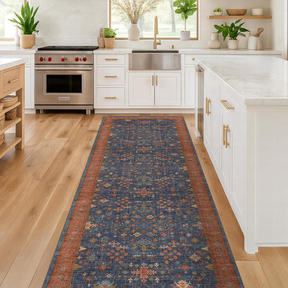 Skiennix Washable 8 Ft Long Kitchen Runner Rug - Navy Blue, Pet-Friendly, Waterproof & Non-Slip (2'6"x8')