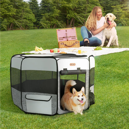 Seiyierr Dog Playpen, Portable Pet Play Pen Foldable Carrying Case, Puppy Pens Outsid for Small Cat Indoor/Outdoor, Removable Mesh Shade Cover