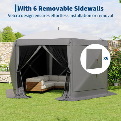 13x13FT 6-Sided Gazebo Tent, One-Push Setup Canopy with Mesh Panels & Removable Wind Cloths, Outdoor Shelter for Backyard Parties Camping Events, Grey