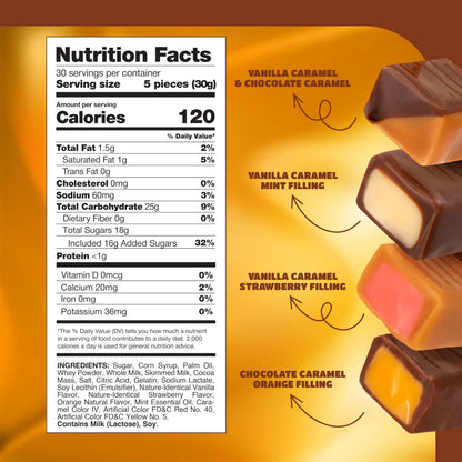 Caramel Cubes Mix - 2 Pound Bulk Pack (About 150 Count) - Assorted Flavors Candy - Filled Caramels Individually Wrapped