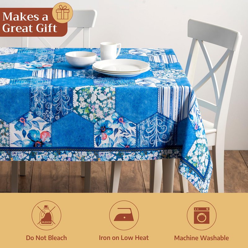 Maison d' Hermine Table Cloth Rectangle Table 100% Cotton 60 x 120 Inches Tablecloth Reusable Decorative for Dining Kitchen Room Farmhouse Home Gifts for Mothers Day Spring Summer - Summer Blues