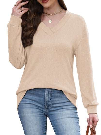 WIHOLL Long Sleeve Shirts for Women V Neck Tops Tunic Fall Winter Sweatshirts 2025 Clothes