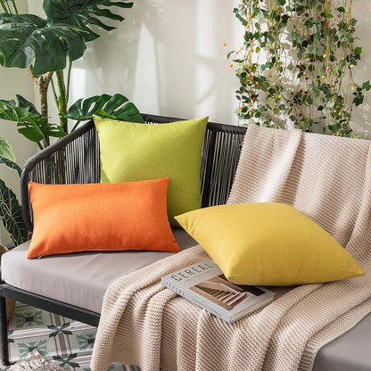 MIULEE Decorative Outdoor Throw Pillow Covers - Waterproof Faux Linen Cushion Cases | 20x20 Inch Bright Orange (Pack of 2)