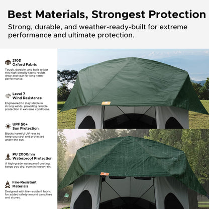 Space Acacia Lite Camping Tent | 4-8 Person Pop Up Tents for Camping | Lightweight & Durable Beach Tent | Level 7 Wind Resistance, UPF 50+ | Quick Setup for Camping & Backyard, Banyan