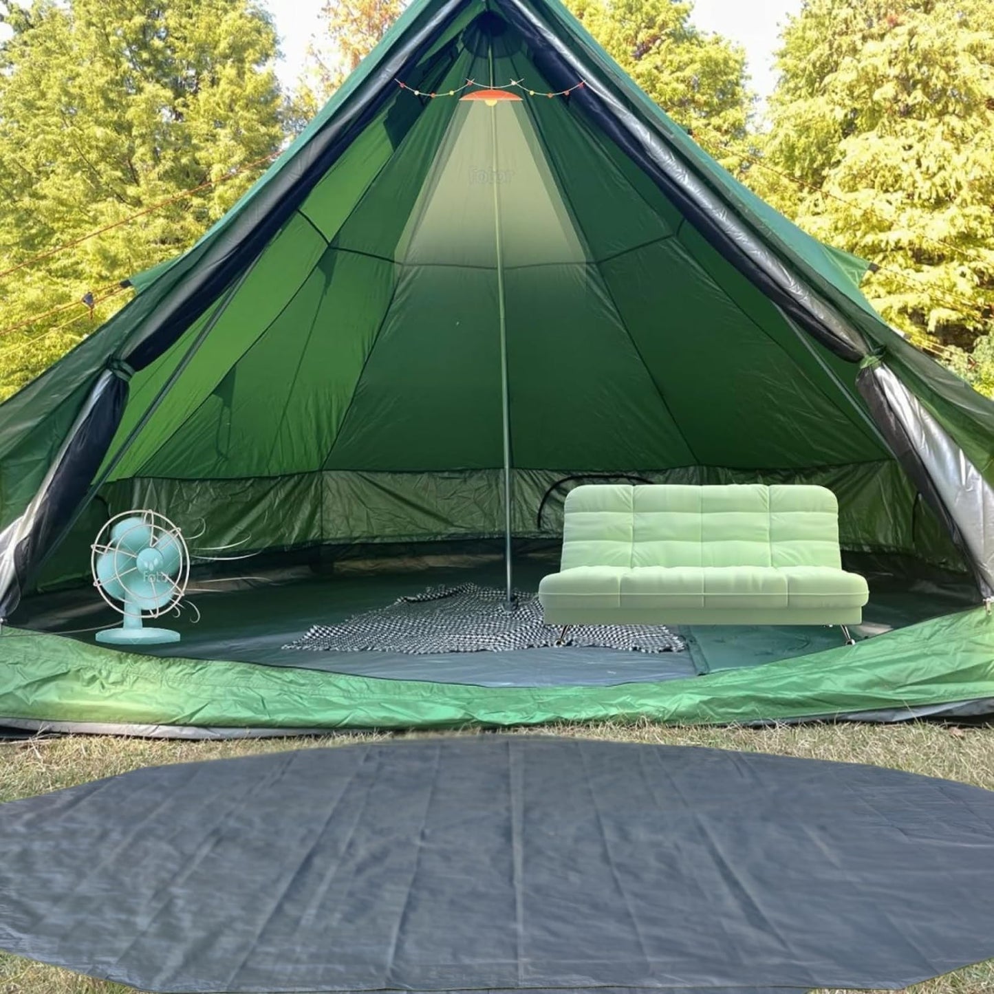 DANCHEL OUTDOOR B1 Portable Yurt with Footprint, Waterproof 4-6 Persom Family Camping Bell Tent 300D Oxford Nylon UPF50+ Sun Protection, Green 13ft/4m
