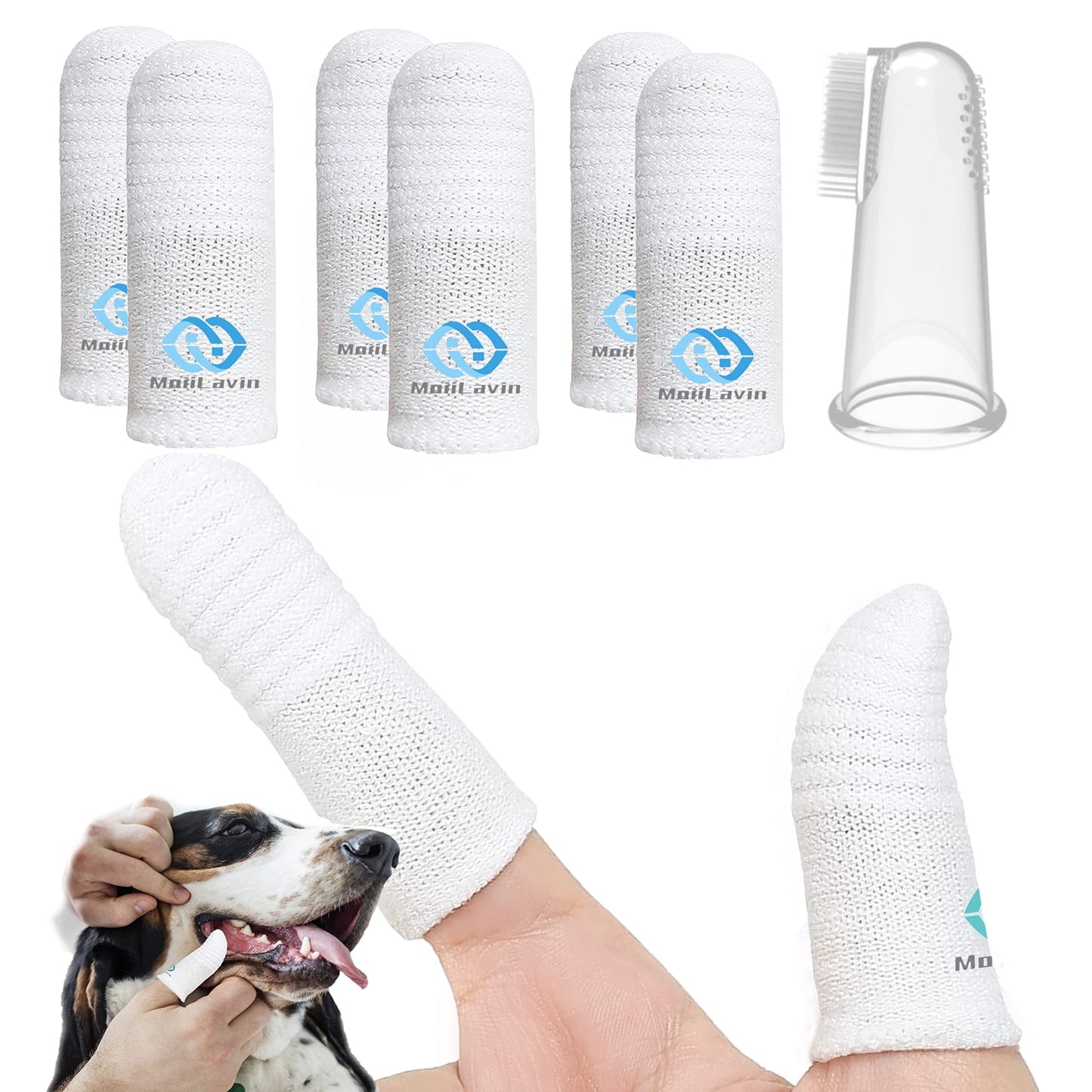 MoiiLavin Pet Toothbrush for Small to Large Dogs Cats,Soft High Grade Finger Toothbrush,Teeth Oral Cleaning,Dental Care, 1 Set for Two Fingers White (6)