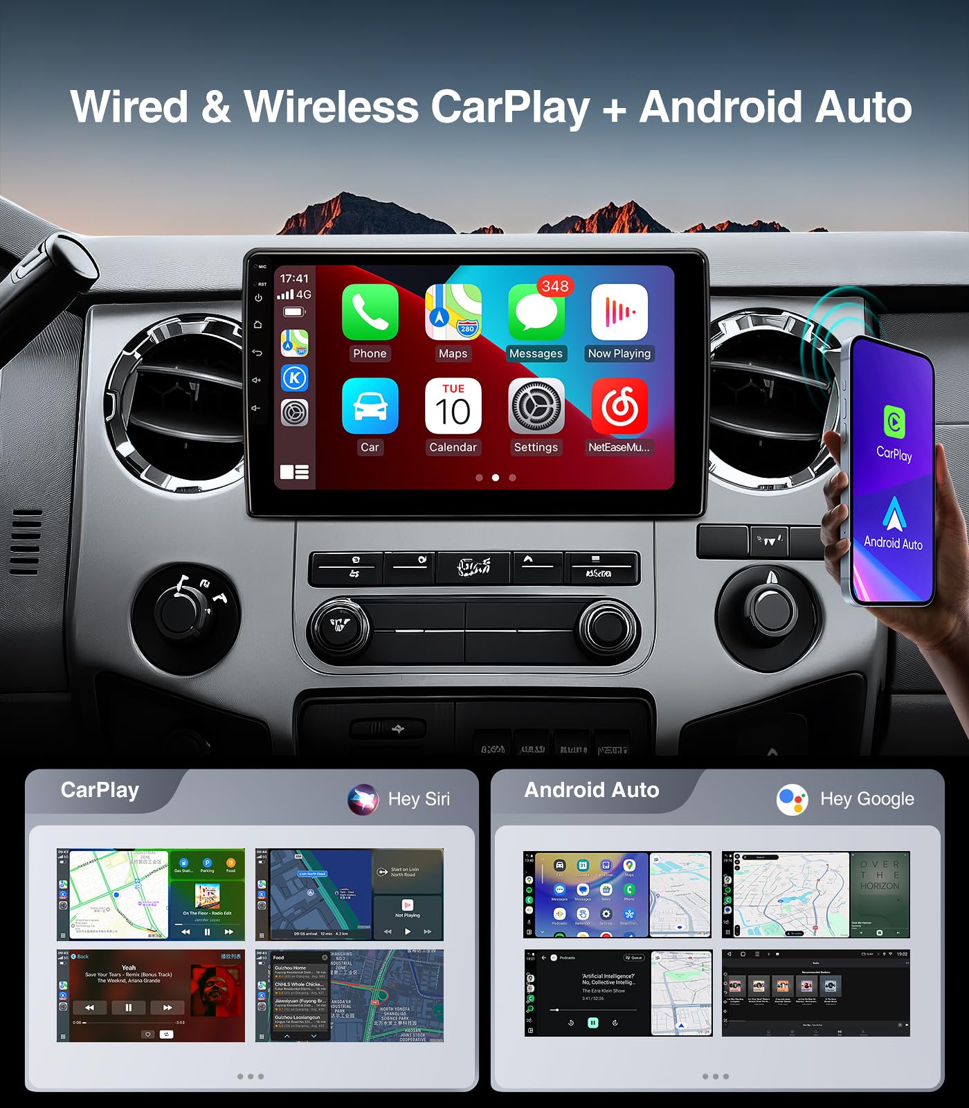 10" QLED Android 13 Car Stereo for Ford F150 2004-2008, F250 F350 2008-2016 Radio Upgrade Wireless CarPlay Android Auto Radio, Touchscreen, 5G WiFi,1080P Backup Camera, Dash Kit, GPS Navigation
