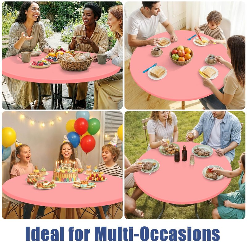 Moosfor Round Spandex Tablecloth, Elastic Fitted Waterproof Tablecloths for 25"-30" Tables, Stretch Washable Picnic Table Cover for Camping, Dining, Indoor and Outdoor,Coral Red