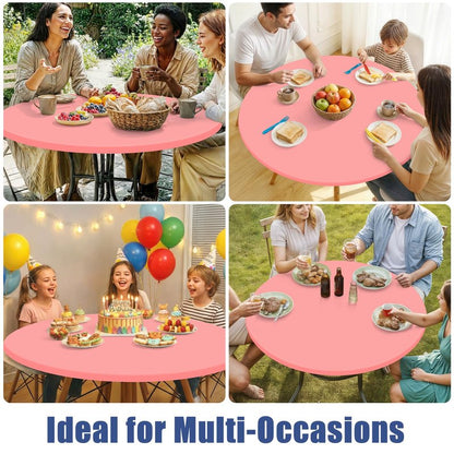 Moosfor Round Spandex Tablecloth, Elastic Fitted Waterproof Tablecloths for 25"-30" Tables, Stretch Washable Picnic Table Cover for Camping, Dining, Indoor and Outdoor,Coral Red