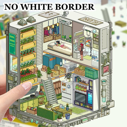 SZXYCZL Ultramodern Style Miniature Scene 4 Sets DIY 3D Stickers Scene Ultra Modern Futuristic, Make You Own Mini House Sticker Therapy for Teen Adult Relief Pass The Time-Ultramodern Style