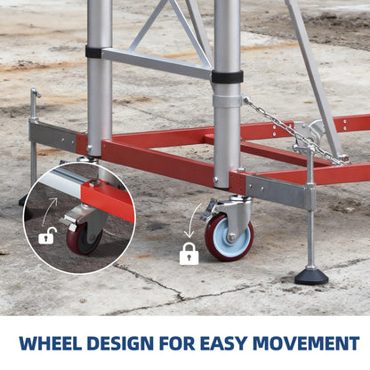 APARECIUM 12’ Aluminum Scaffolding, Foldable Scaffolding Ladder, Multipurpose Rolling Scaffolding Work Platform, Scaffold Tower, Ladder Stool Work Bench, Adjustable Work Platform, 330 Lbs Duty Rate