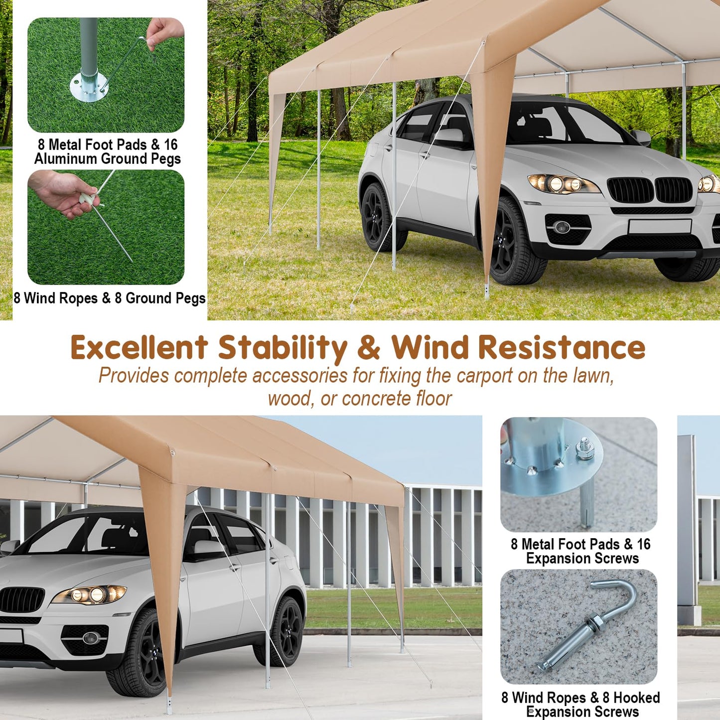 Tangkula 10x20 Ft Heavy-Duty Carport, Portable Garage Tent Carport with Galvanized Steel Frame, All-Season Tarp, Outdoor Car Canopy Shelter for Car, Truck, SUV, Boat
