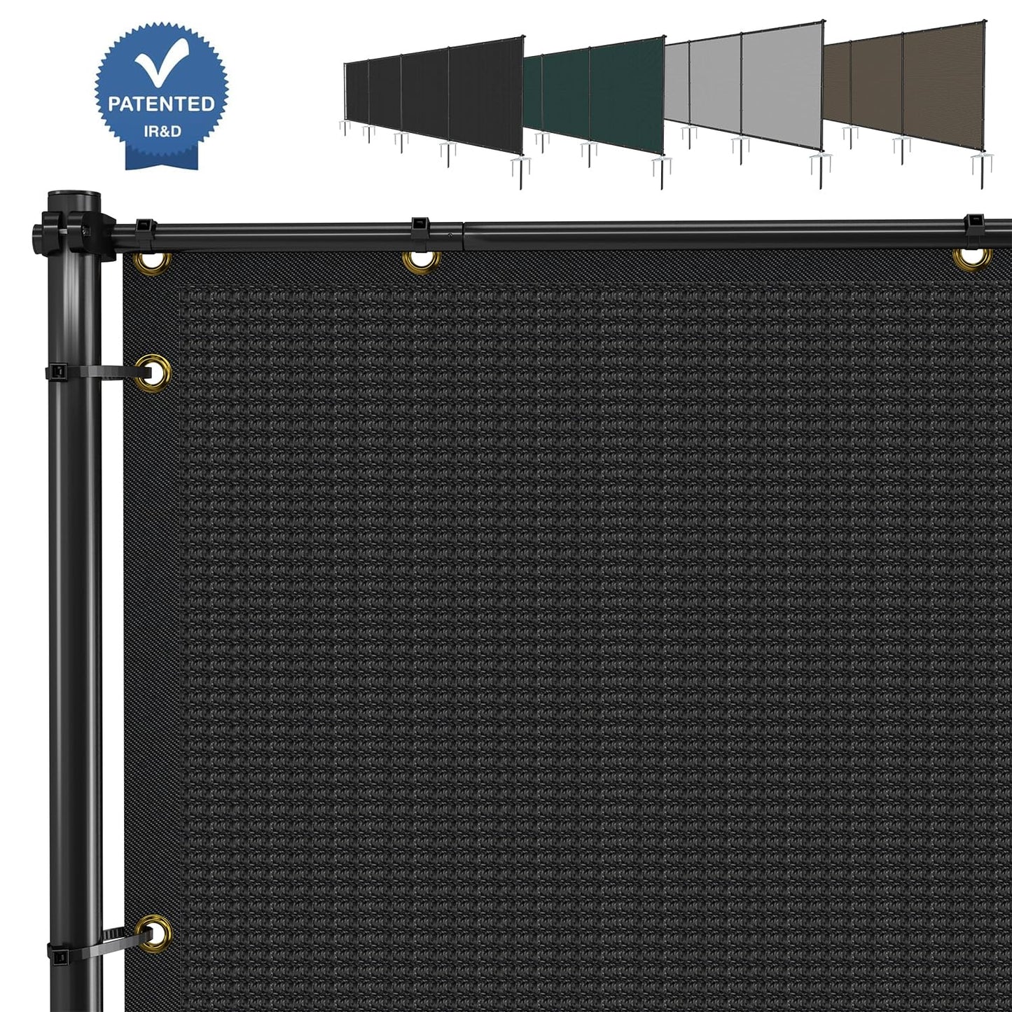 E&K 5'x12' Outdoor Privacy Screen Fence Panel Freestanding Backyard Patio Privacy Pool Fencing Temporary Garden Dog Fence with Iron Poles and Rails (Black)