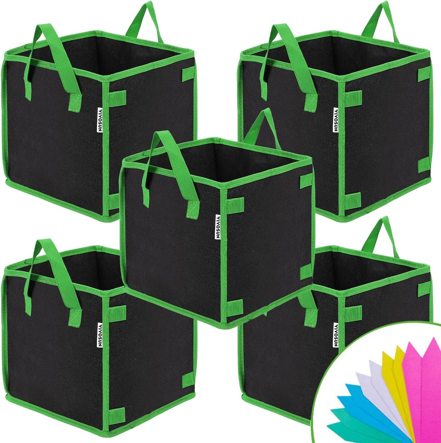 VIVOSUN 5 Gallon Square Grow Bags - Durable Nonwoven Fabric Pots with Handles for Gardening