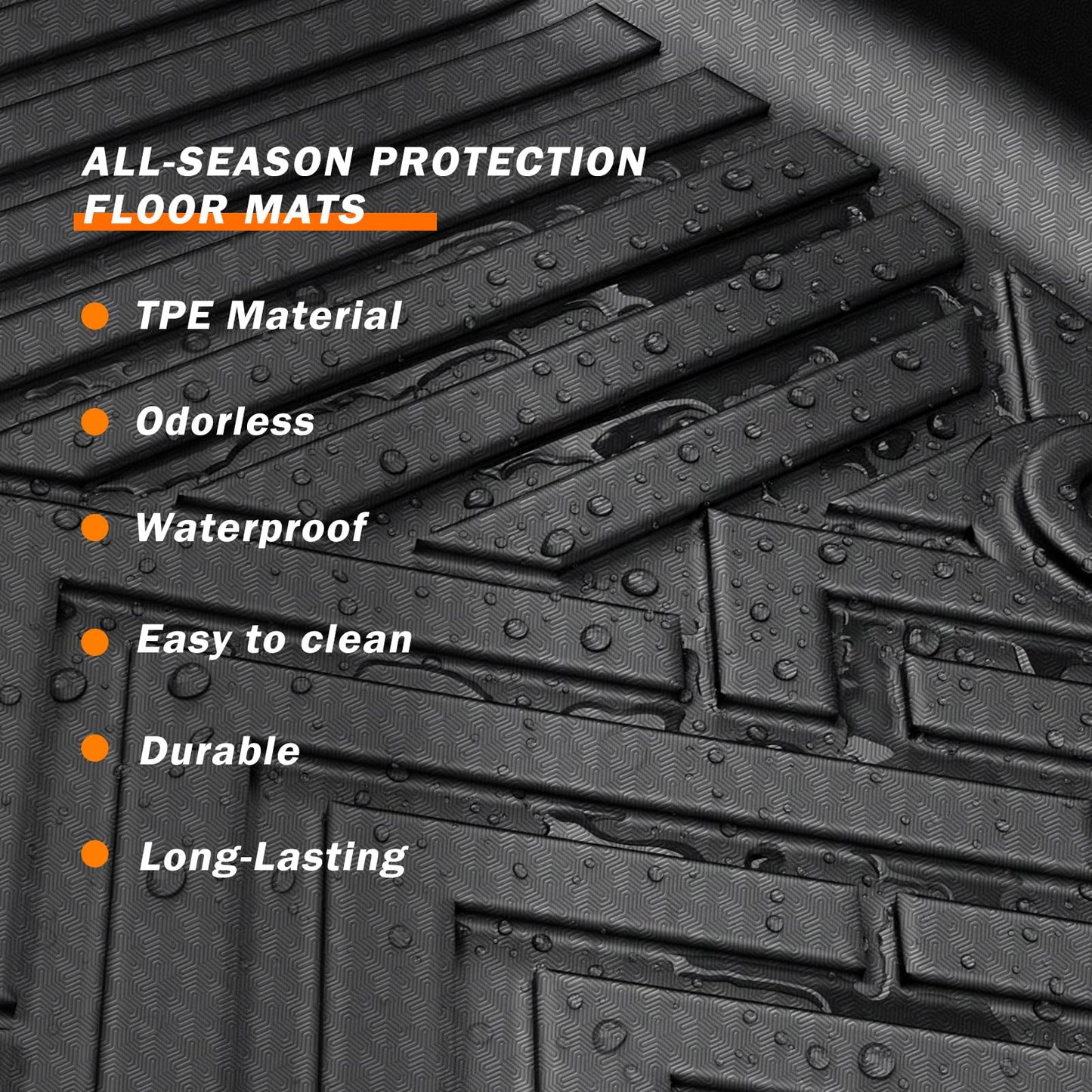 KUST Floor Mats for 2018-2024 Ford Expedition Accessories (7-Seat Only, Not for MAX), All Weather Car Mats Front Rear 3 Rows Floor Liners, TPE Rubber, Raised Edge, Extended Lip