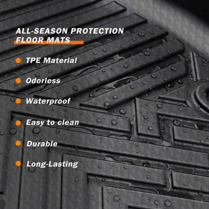 KUST Floor Mats for 2018-2024 Ford Expedition Accessories (7-Seat Only, Not for MAX), All Weather Car Mats Front Rear 3 Rows Floor Liners, TPE Rubber, Raised Edge, Extended Lip