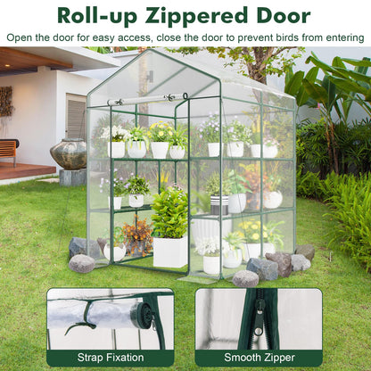 Happygrill Greenhouse, Portable Greenhouses for Outdoors w/8 Shelves, Roll-Up Zippered Door, 2 Observation Windows & 2 Tiers, Weather-Proof PE Cover, Wind Rope (Transparent, 55” x 57” x 77”)