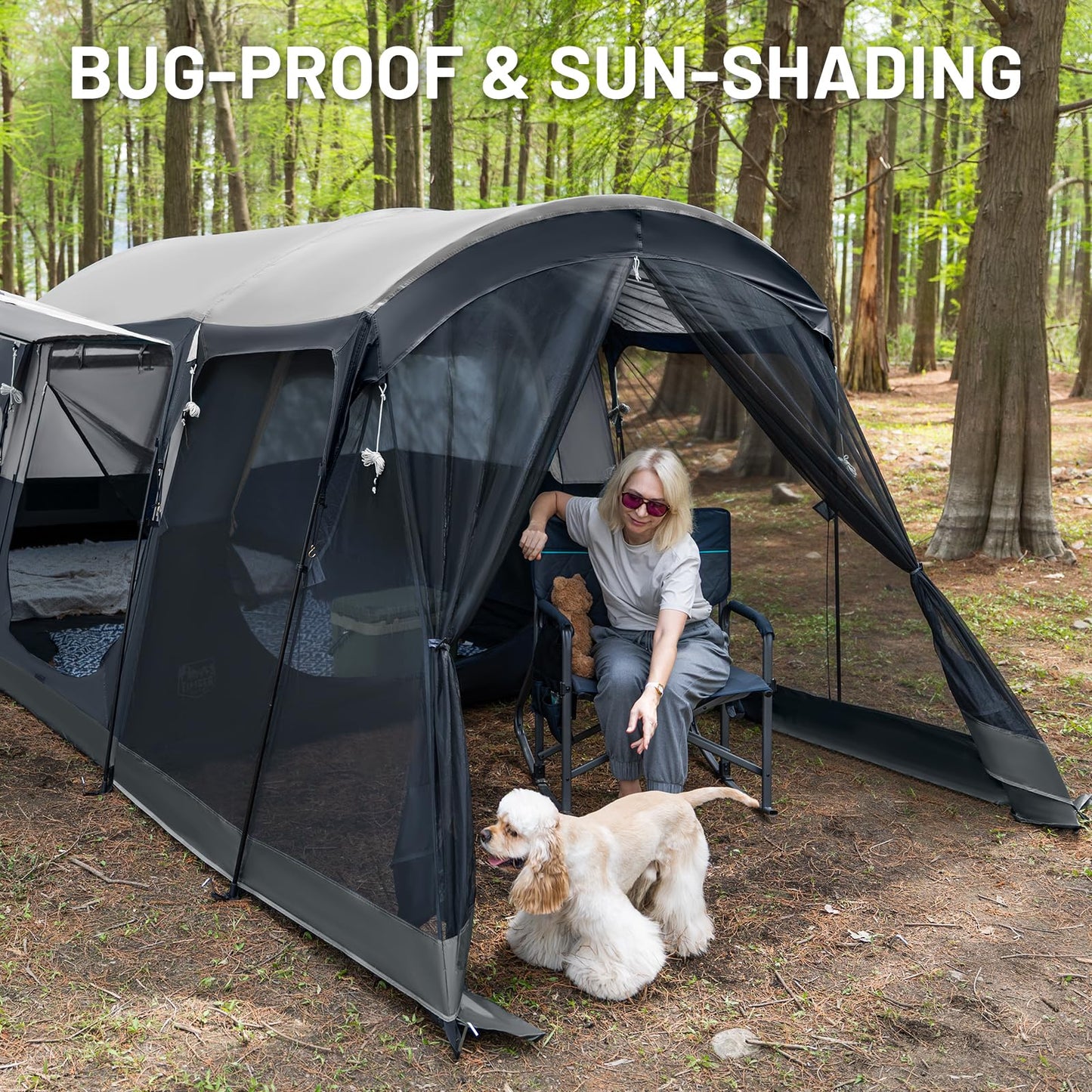 TIMBER RIDGE 8 Person Family Camping Tent with Screen Room, Double Layer Waterproof Weather Resistant Big Tunnel Tent with Rainfly Carry Bag, Large Family Tent for Outdoor Party 20ft x 8ft x 76in