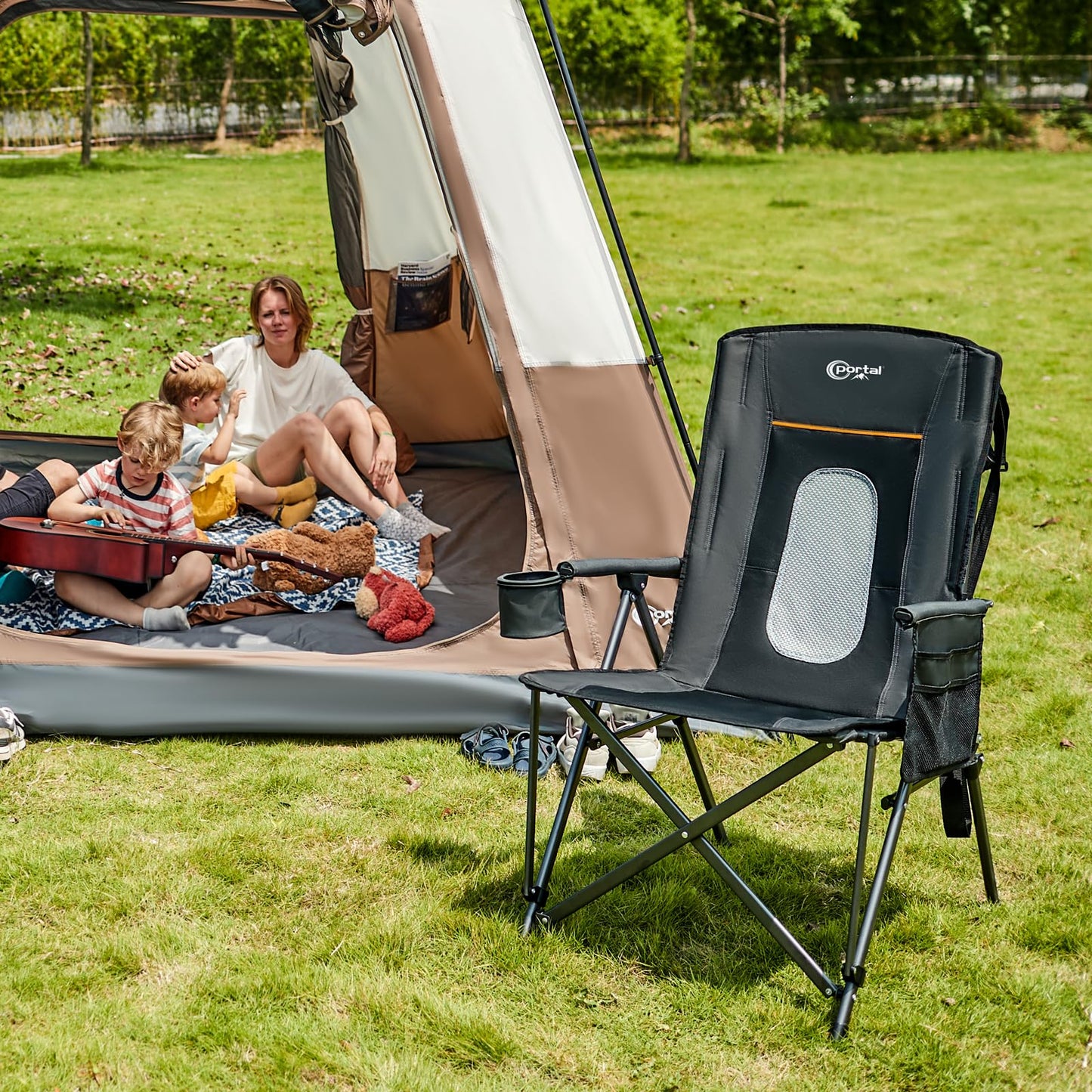 Portal Oversized Folding Camping Chair High Back Portable Lawn Chairs for Adults Outdoor Sports with Hard Armrest Cup Holder，Supports 400LBS, 2P Black